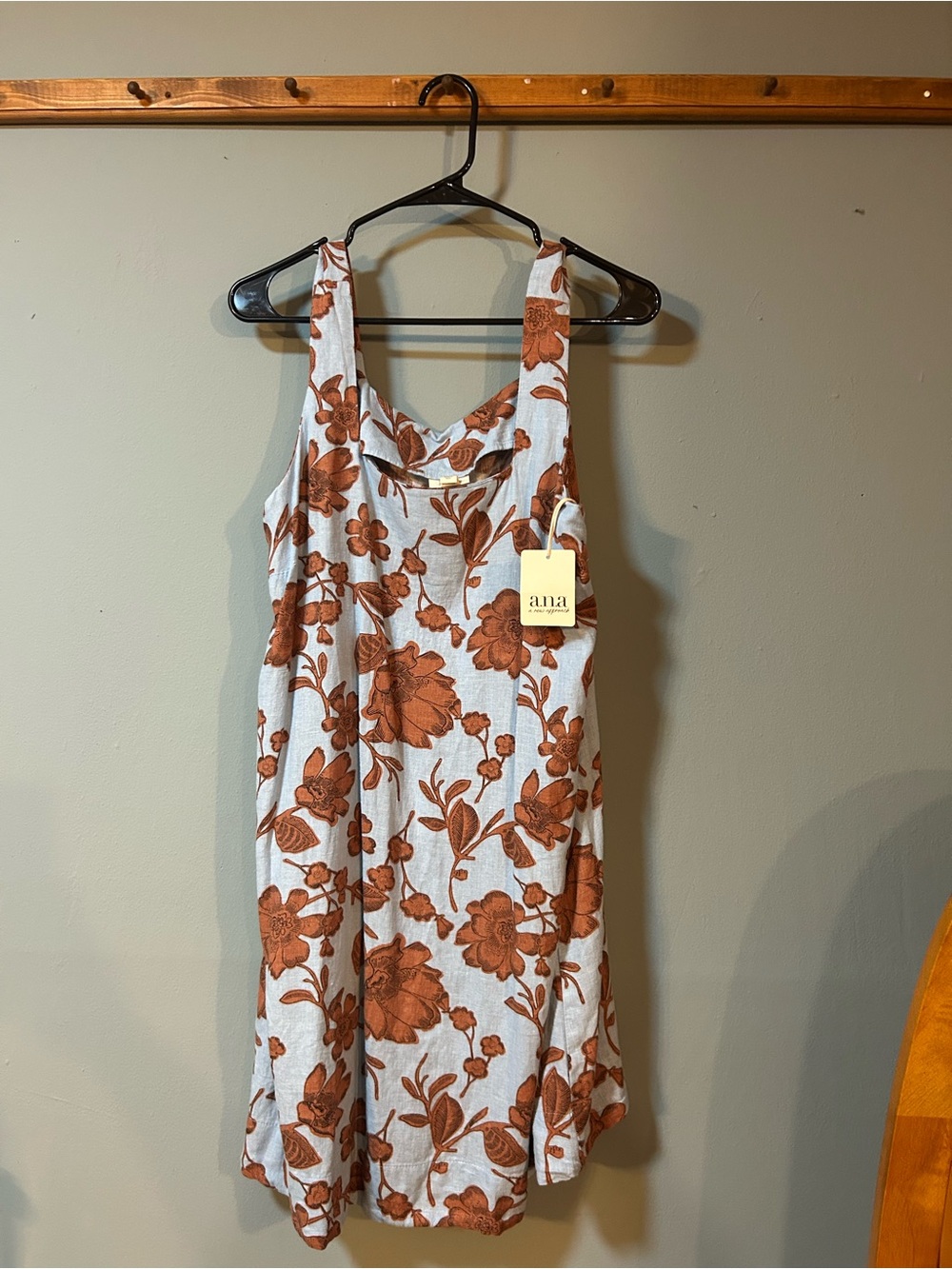 A.N.A Floral Linen-Blend Tank Dress in Rust on Cornflower Blue
